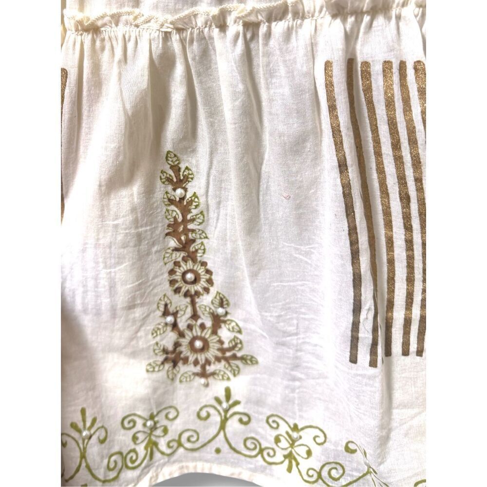 POLโBoho Embroidered Smocked Waist Midi Dress Cream Cottagecore Cami Dress NEW - Picture 14 of 16